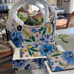 Kate Spade Blue Floral Shoulder/Crossbody Bag, Wallet, & Card Holder. 🔥3 Pc, NWT